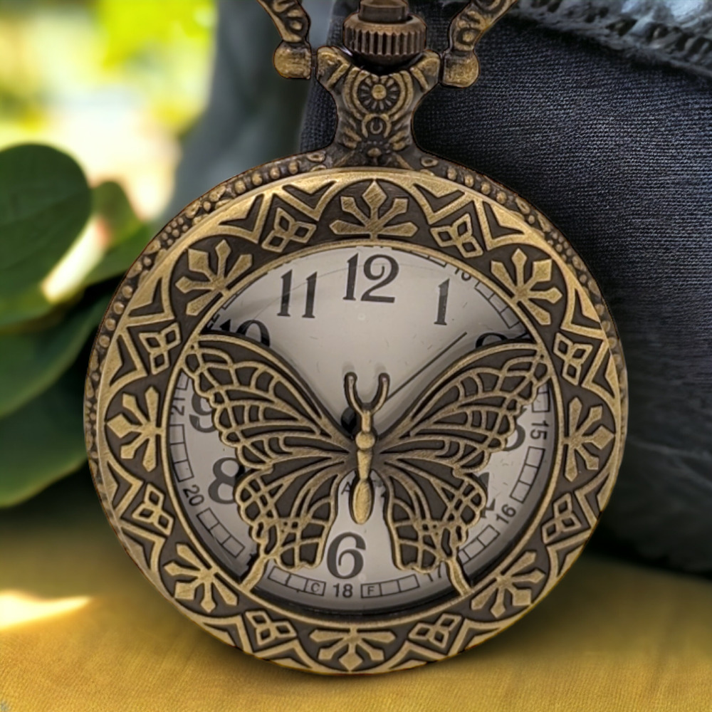 Butterfly Pocket Watch NEW Necklace Insect Wings Fly Gift Monarch - Picture 1 of 7